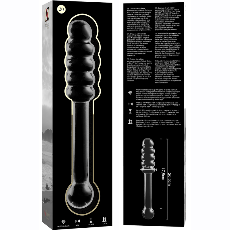 SERIA NEBULA FIRMY IBIZA - MODEL 20 DILDO SZKŁO BOROKRZEMIANOWE PRZEŹROCZYSTE 20,5 CM -O- 3 CM
