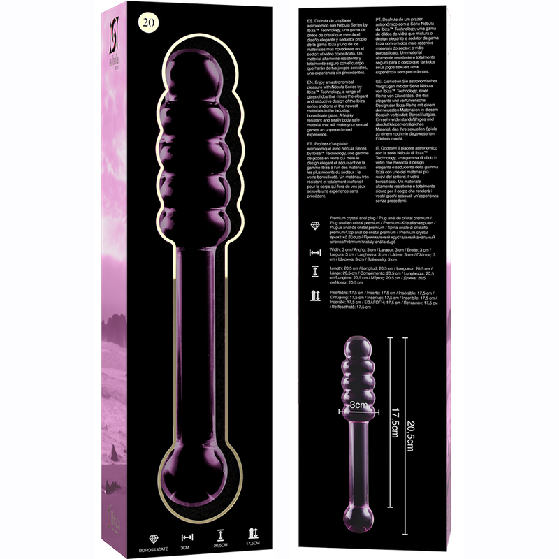 SERIA NEBULA BY IBIZA - DILDO MODEL 20 ZE SZKŁA BOROKRZEMIANOWEGO RÓŻOWE 20,5 CM -Ø- 3 CM