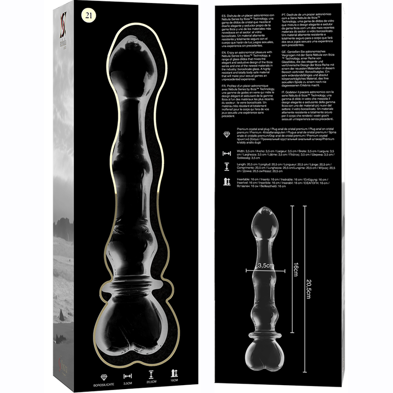 SERIA NEBULA FIRMY IBIZA - MODEL 21 DILDO ZE SZKŁA BOROKRZEMIANOWEGO PRZEŹROCZYSTE 20,5 CM -O- 3,5 CM