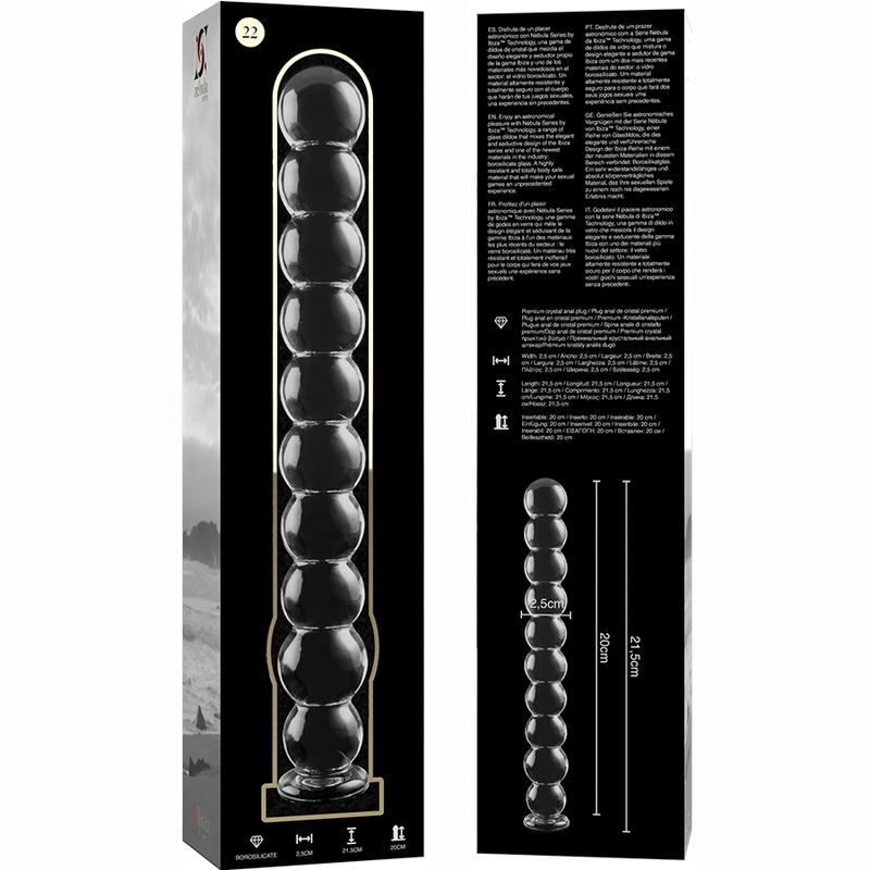 SERIA NEBULA IBIZA – MODEL 22 DILDO SZKŁO BOROKRZEMIANOWE PRZEŹROCZYSTE 21,5 CM –Ś– 2,5 CM