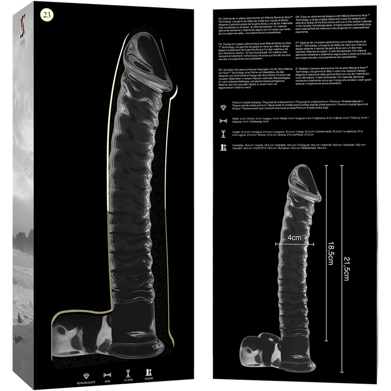 SERIA NEBULA BY IBIZA - DILDO MODEL 23 ZE SZKŁA BOROKRZEMIANOWEGO PRZEZROCZYSTE 21.5 CM -O- 4 CM
