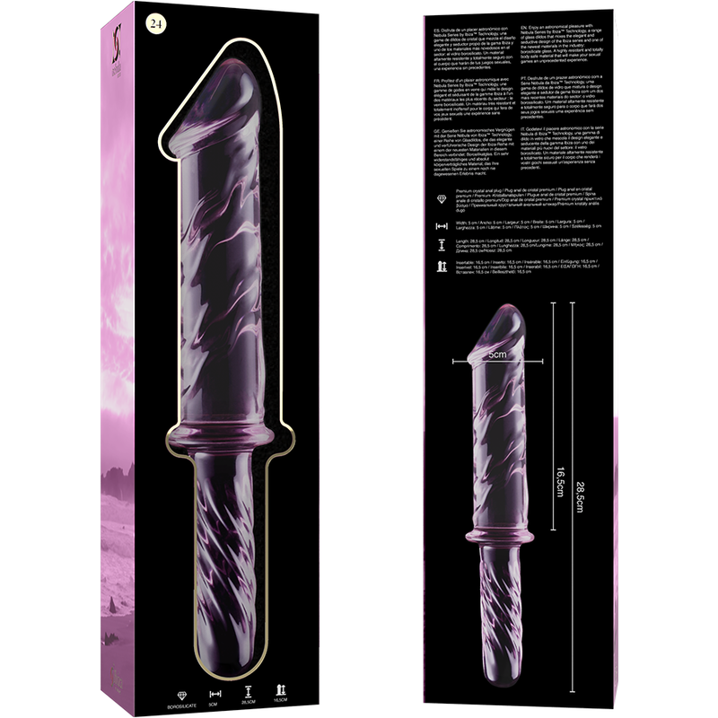 SERIA NEBULA BY IBIZA - MODEL 24 DILDO SZKŁO BOROKRZEMOWE RÓŻOWY 28,5 CM -O- 5 CM