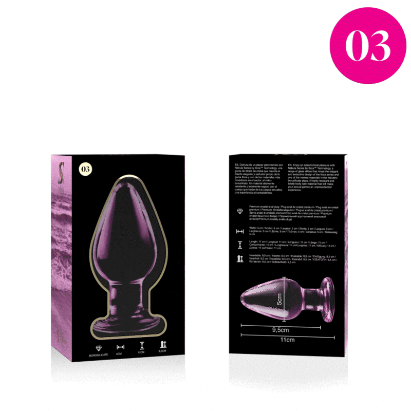SERIA NEBULA BY IBIZA – MODEL 3 KOREK ANALNY ZE SZKŁA BOROKRZEMOWEGO RÓŻOWY 11 CM -O- 5 CM