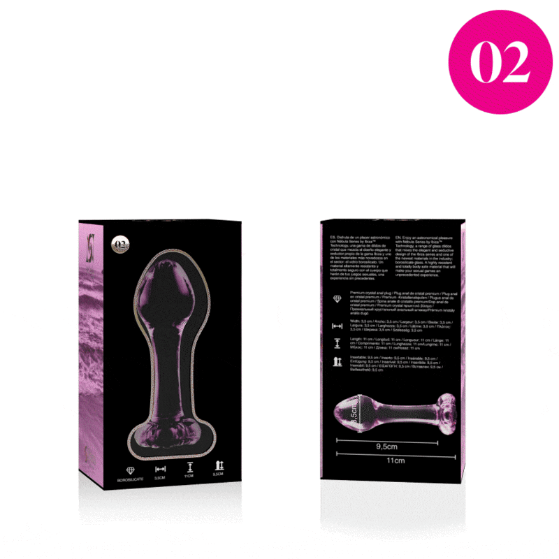 SERIA NEBULA OD IBIZA - MODEL 2 KOREK ANALNY ZE SZKŁA BOROKRZEMIANOWEGO RÓŻOWY 11 CM -O- 3.5 CM