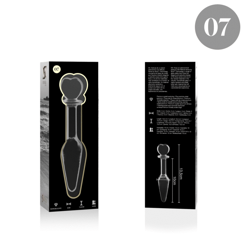 SERIA NEBULA FIRMY IBIZA – KOREK ANALNY MODEL 7 ZE SZKŁA BOROKRZEMOWEGO, PRZEZROCZYSTY 13,5 CM -O- 3 CM