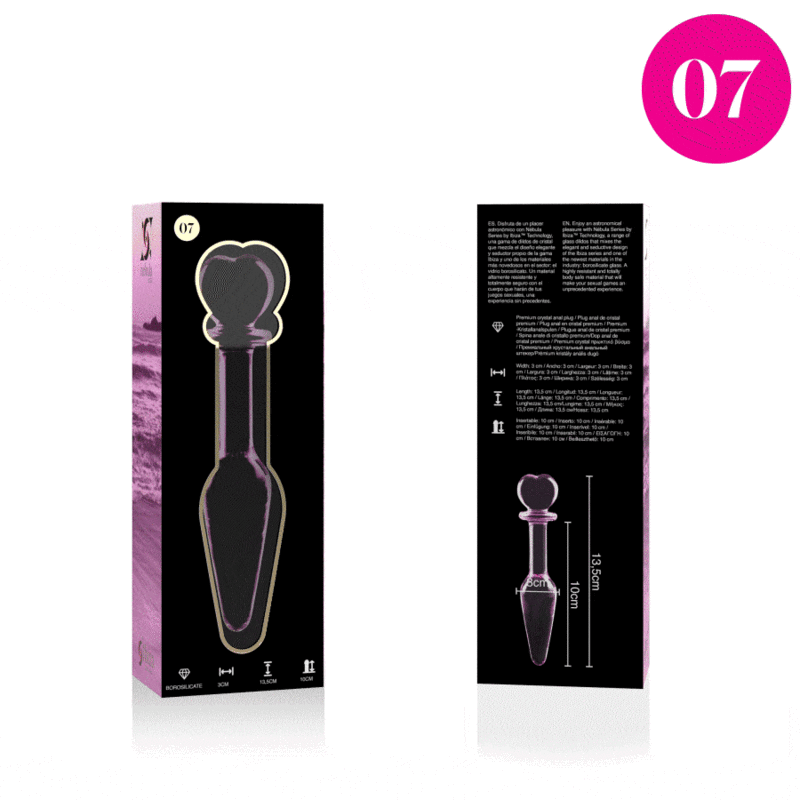 SERIA NEBULA FIRMY IBIZA - KOREK ANALNY MODEL 7 ZE SZKŁA BOROKRZEMIANOWEGO RÓŻOWY 13,5 CM -O- 3 CM