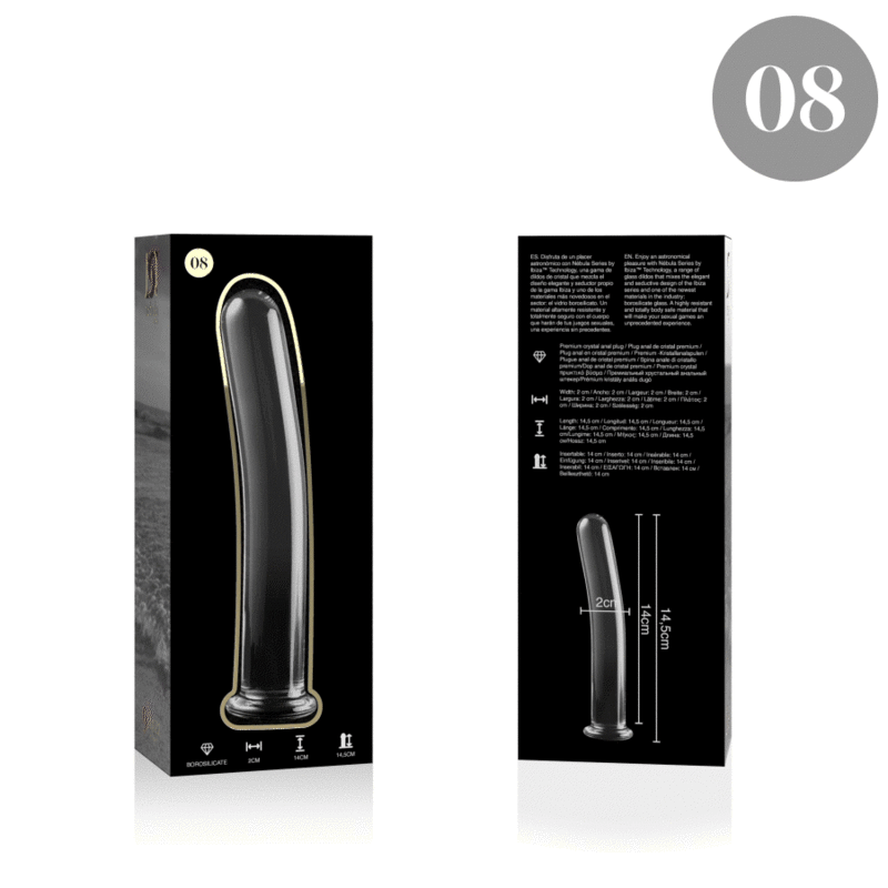 SERIA NEBULA FIRMY IBIZA - SZKLANY DILDO MODEL 8 ZE SZKŁA BOROKRZEMIANOWEGO PRZEZROCZYSTY 14,5 CM -O- 2 CM
