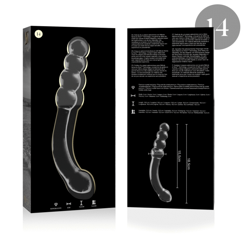 SERIA NEBULA FIRMY IBIZA - MODEL 14 DILDO SZKŁO BOROKRZEMOWE PRZEŹROCZYSTE 18,5 CM -O- 3 CM