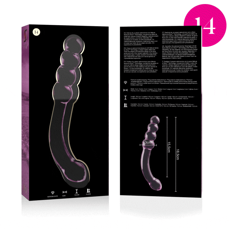 SERIA NEBULA BY IBIZA - MODEL DILDO 14 RÓŻOWE SZKŁO BOROKRZEMOWE 18,5 CM -O- 3 CM