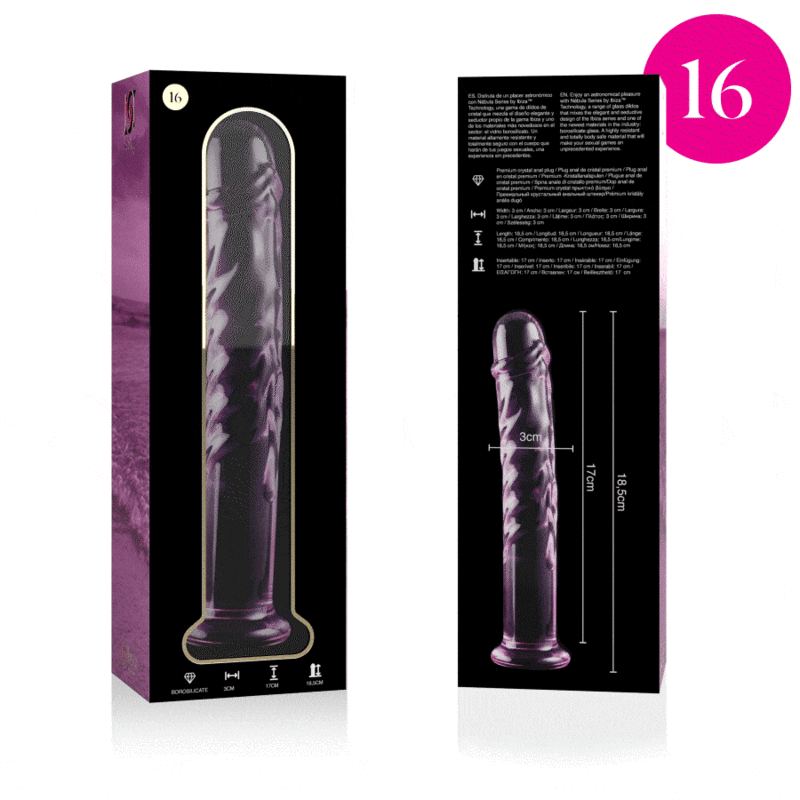 NEBULA SERIES BY IBIZA - MODEL 16 DILDO SZKŁO BOROKRZEMOWE RÓŻOWE 18.5 CM -O- 3 CM