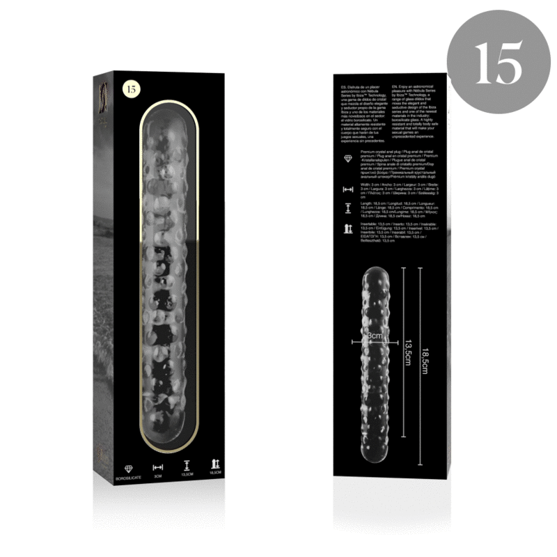 SERIA NEBULA BY IBIZA - MODEL 15 DILDO SZKŁO BOROKRZEMOWE PRZEŹROCZYSTE 18,5 CM -O- 3 CM