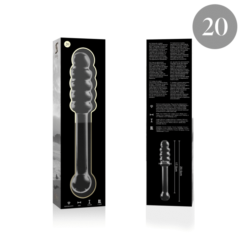 SERIA NEBULA FIRMY IBIZA - MODEL 20 DILDO SZKŁO BOROKRZEMIANOWE PRZEŹROCZYSTE 20,5 CM -O- 3 CM