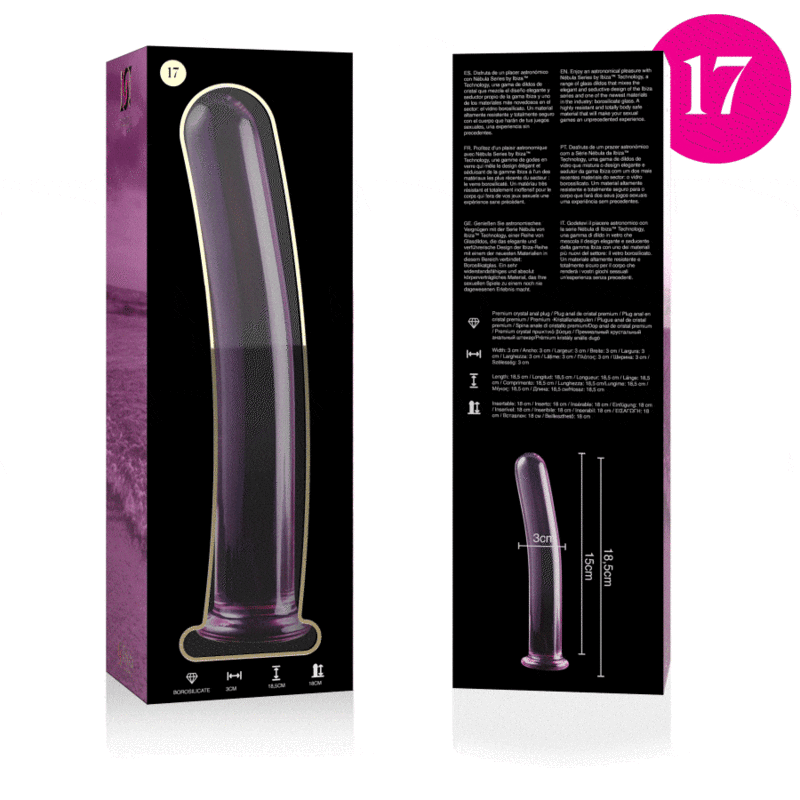 SERIA NEBULA BY IBIZA - MODEL 17 DILDO SZKLANE BOROKRZEMOWE RÓŻOWE 18,5 CM -O- 3 CM