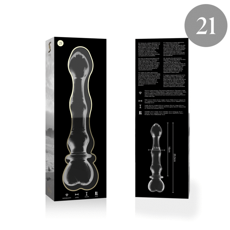 SERIA NEBULA FIRMY IBIZA - MODEL 21 DILDO ZE SZKŁA BOROKRZEMIANOWEGO PRZEŹROCZYSTE 20,5 CM -O- 3,5 CM
