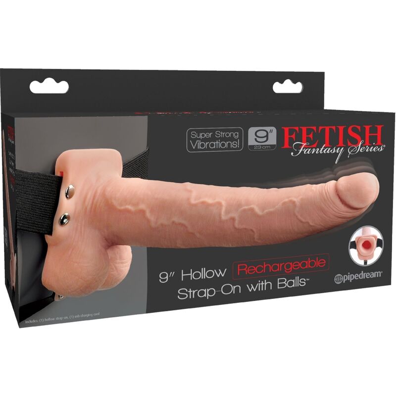 SERIA FETISH FANTASY – REGULOWANE SZELKI Z REALISTYCZNYM PENISEM Z JAJAMI, AKUMULATOROWY WIBRATOR 23 CM