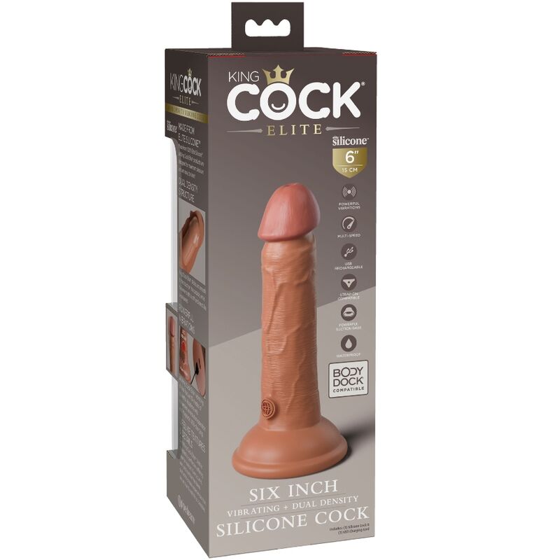 KING COCK - ELITARNY REALISTYCZNY DILDO WIBRUJĄCY I SILIKONOWY 15,2 CM KARMELOWY