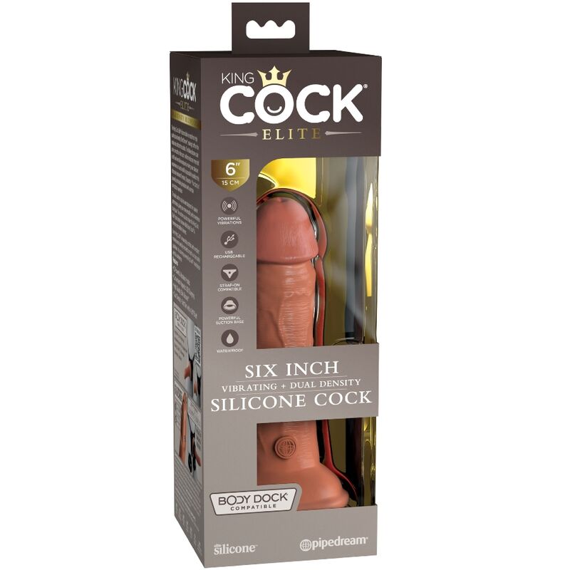 KING COCK - ELITARNY REALISTYCZNY DILDO WIBRUJĄCY I SILIKONOWY 15,2 CM KARMELOWY