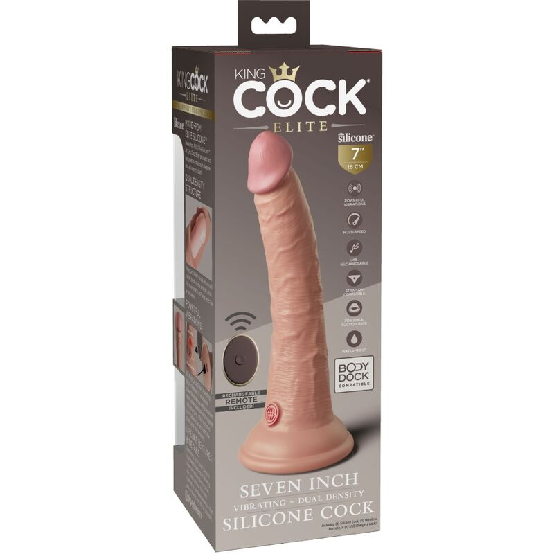 KING COCK - ELITARNY REALISTYCZNY DILDO WIBRATOR I SILIKONOWY PILOT ZDALNEGO STEROWANIA 17,8 CM