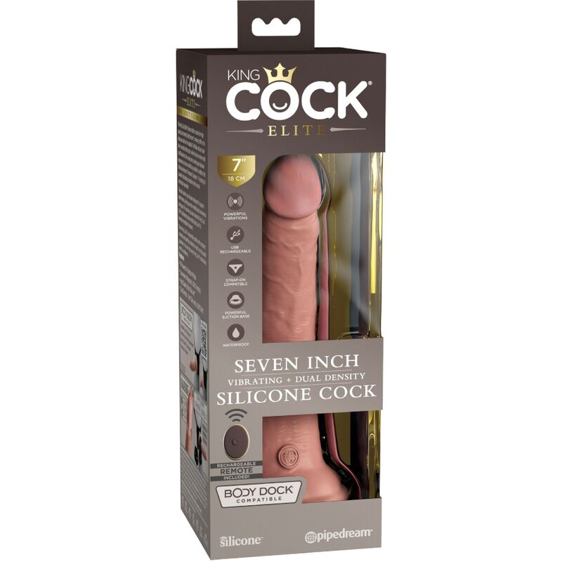 KING COCK - ELITARNY REALISTYCZNY DILDO WIBRATOR I SILIKONOWY PILOT ZDALNEGO STEROWANIA 17,8 CM
