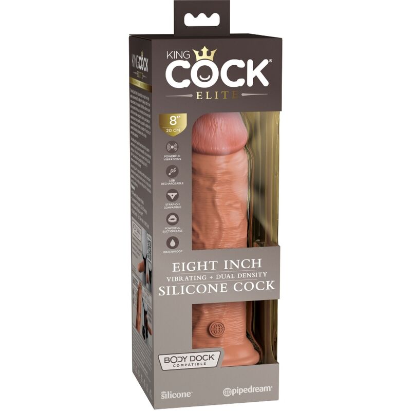 KING COCK - ELITARNE REALISTYCZNE WIBRUJĄCE DILDO SILIKONOWE 20,3 CM karmelowe
