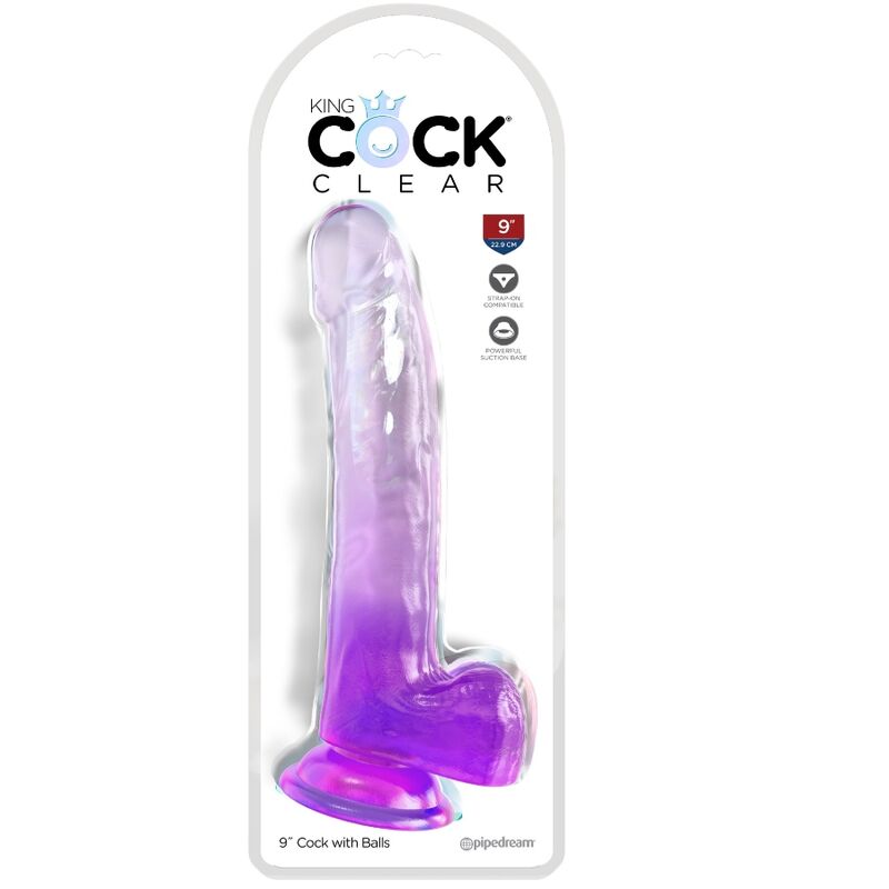 KING COCK – PRZEŹROCZYSTE DILDO Z JĄDRAMI 20.3 CM FIOLETOWE