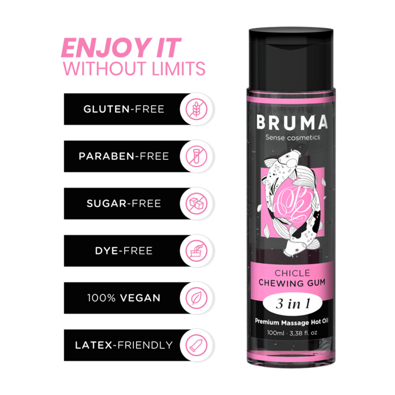 BRUMA - PREMIUM OLEJEK DO MASAŻU ROZGRZEWAJĄCY GUMA DO ŻUCIA 3 W 1 - 100 ML