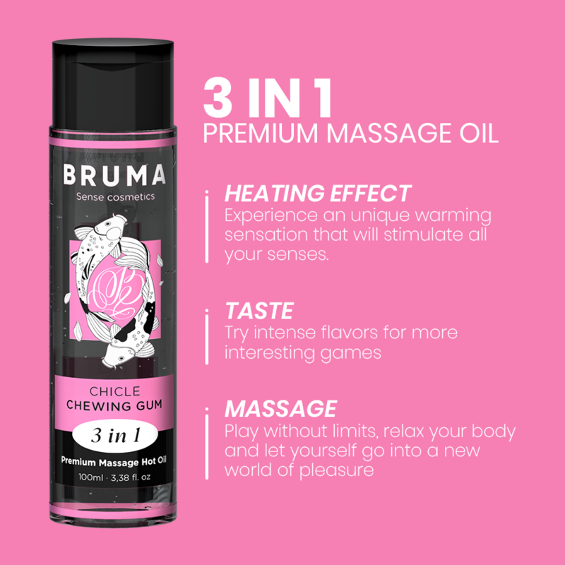 BRUMA - PREMIUM OLEJEK DO MASAŻU ROZGRZEWAJĄCY GUMA DO ŻUCIA 3 W 1 - 100 ML