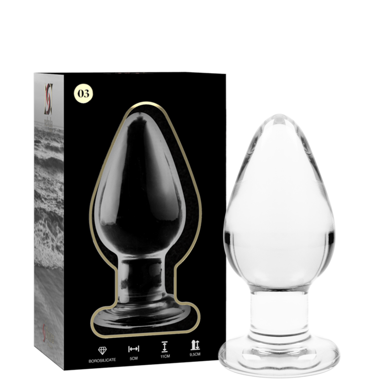 SERIA NEBULA BY IBIZA - KOREK ANALNY MODEL 3 SZKŁO BOROKRZEMOWE PRZEZROCZYSTE 11 CM -O- 5 CM