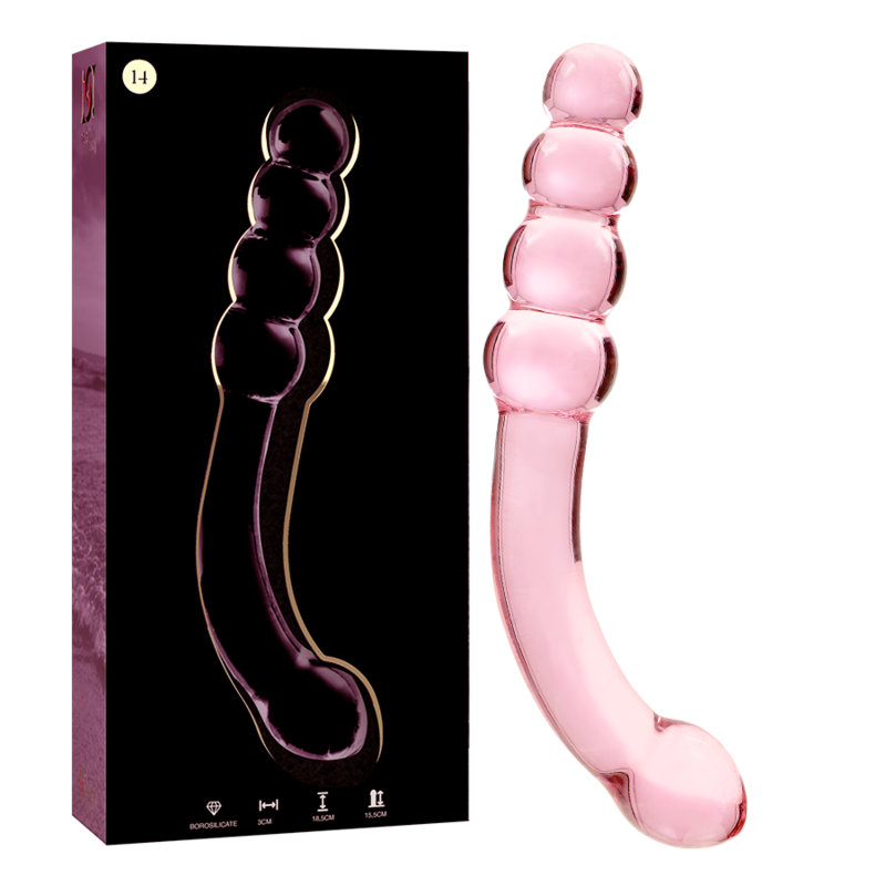 SERIA NEBULA BY IBIZA - MODEL DILDO 14 RÓŻOWE SZKŁO BOROKRZEMOWE 18,5 CM -O- 3 CM