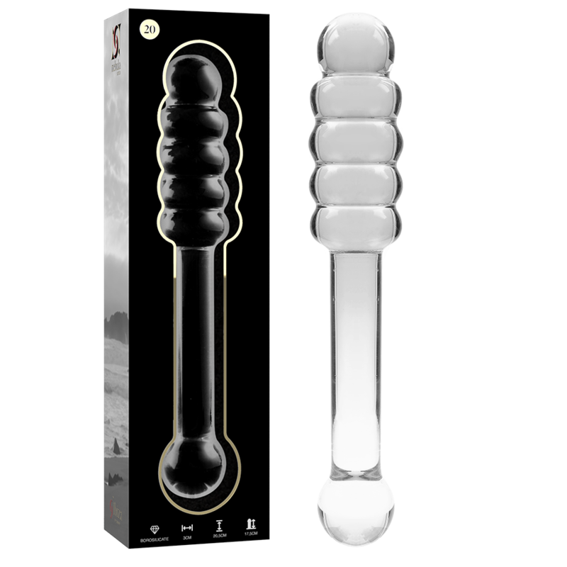 SERIA NEBULA FIRMY IBIZA - MODEL 20 DILDO SZKŁO BOROKRZEMIANOWE PRZEŹROCZYSTE 20,5 CM -O- 3 CM