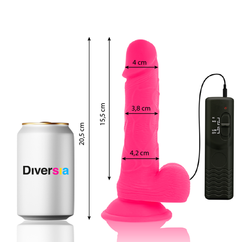 DIVERSIA – ELASTYCZNE WIBRUJĄCE DILDO RÓŻOWE 20,5 CM -O- 4,2 CM