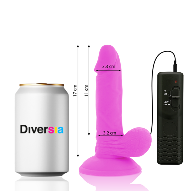 DIVERSIA - ELASTYCZNE WIBRUJĄCE DILDO FIOLETOWE 17 CM -O- 3.3 CM