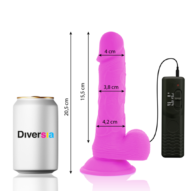 DIVERSIA - ELASTYCZNE WIBRUJĄCE DILDO FIOLETOWE 20,5 CM -O- 4,2 CM