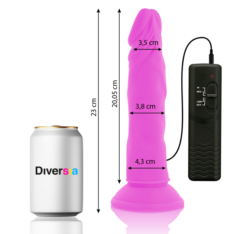 DIVERSIA – ELASTYCZNY WIBRUJĄCY DILDO FIOLETOWY 23 CM -O- 4,3 CM