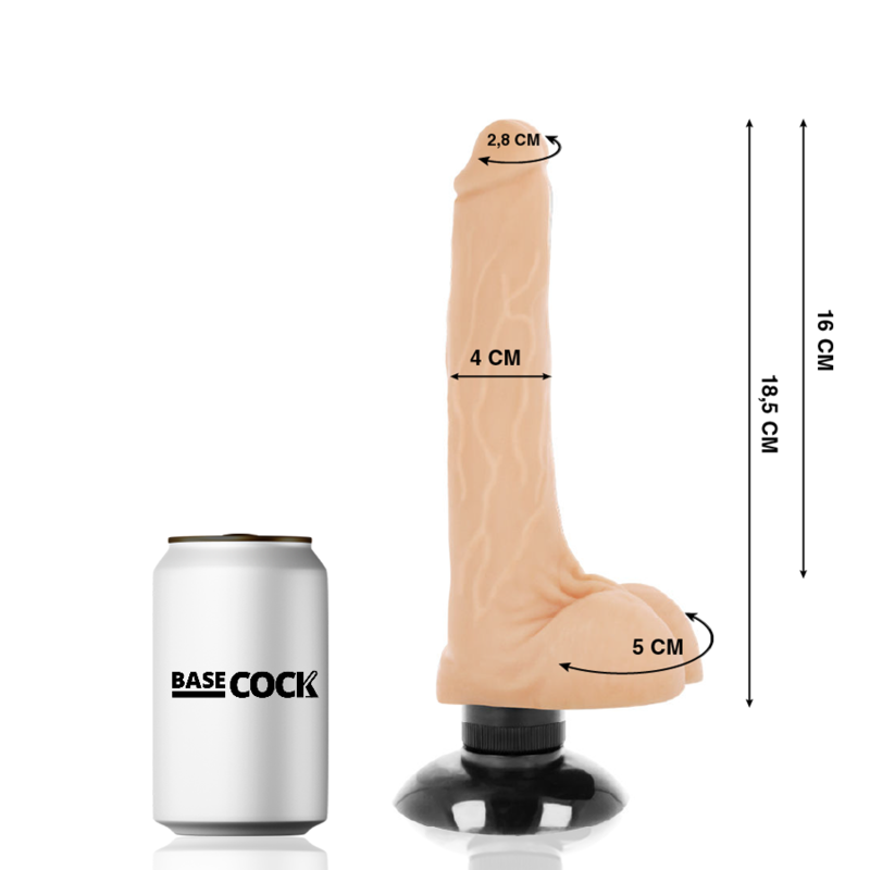 BASECOCK - REALISTYCZNY WIBRATOR 2 W 1 CIELISTY 18,5 CM -Ś- 4 CM