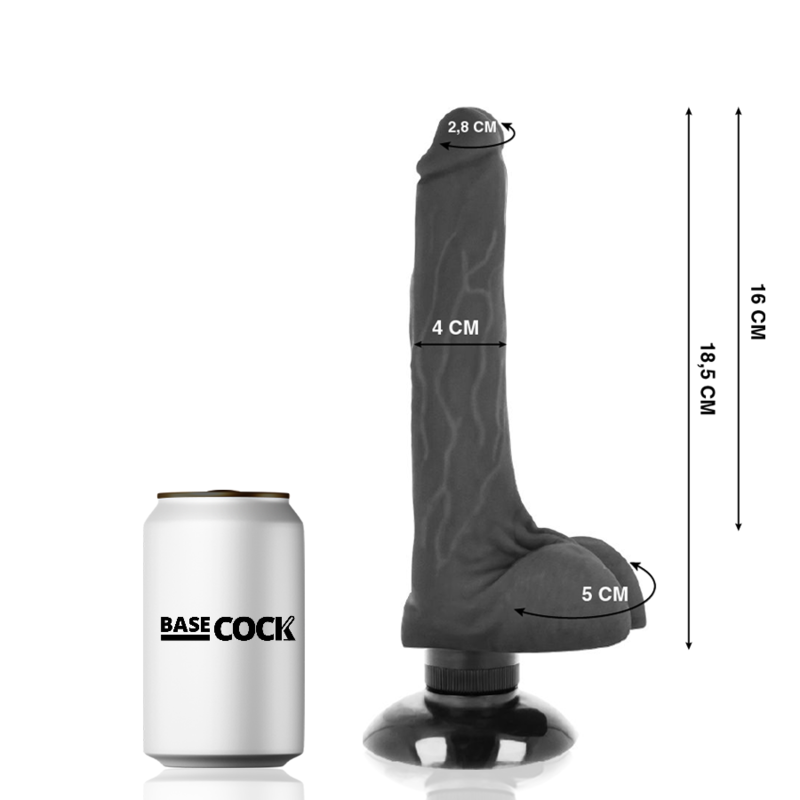 PENIS - REALISTYCZNY WIBRATOR 2 W 1 CZARNY 18.5 CM -O- 4 CM