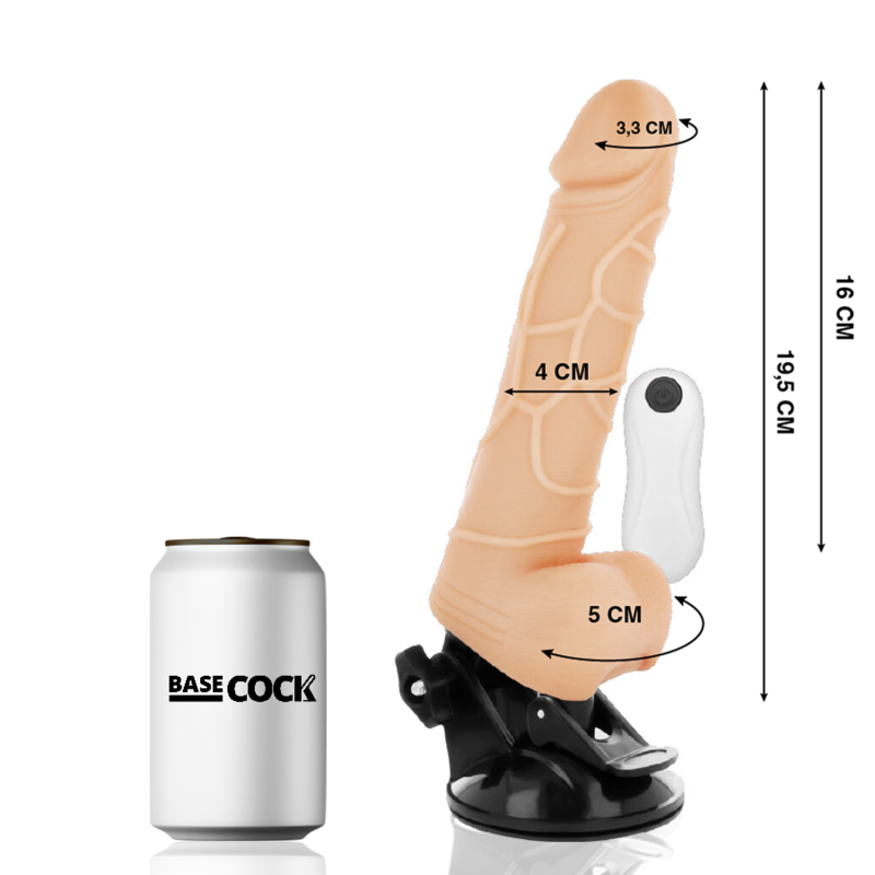 BASECOCK - REALISTYCZNY WIBRATOR STEROWANY NA ODLEGŁOŚĆ NATURALNY Z JĄDRAMI 19.5 CM -O- 4 CM
