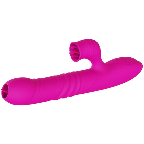 ARMONY - WIELOFUNKCYJNY DILDO Z PODWÓJNYM JĘZYKIEM FANNY FUCHSIA Z EFEKTEM CIEPŁA