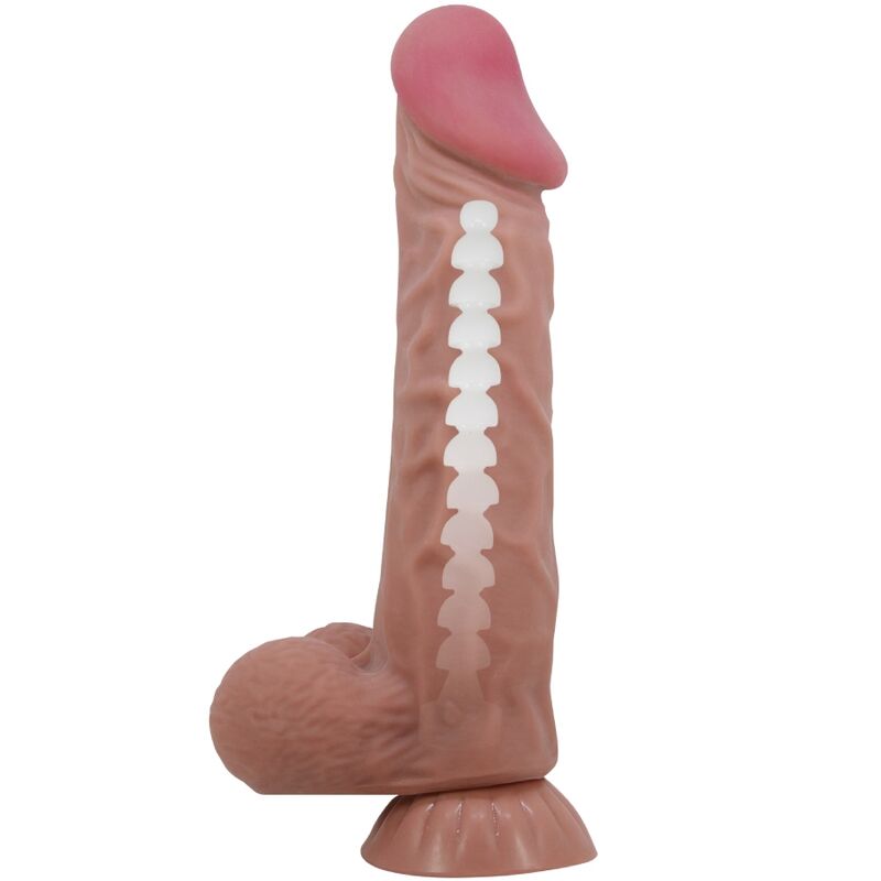 PRETTY LOVE – REALISTYCZNE DILDO Z SERII SLIDING SKIN Z PRZESUWNĄ SKÓRĄ I PRZYSSAWKĄ, BRĄZOWE, 24 CM