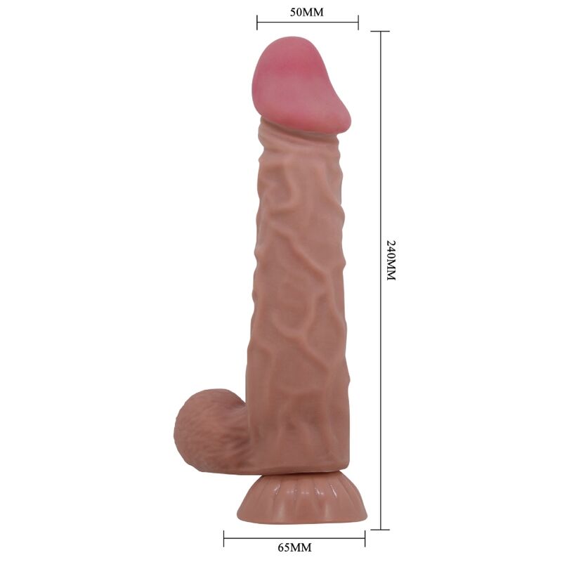 PRETTY LOVE – REALISTYCZNE DILDO Z SERII SLIDING SKIN Z PRZESUWNĄ SKÓRĄ I PRZYSSAWKĄ, BRĄZOWE, 24 CM
