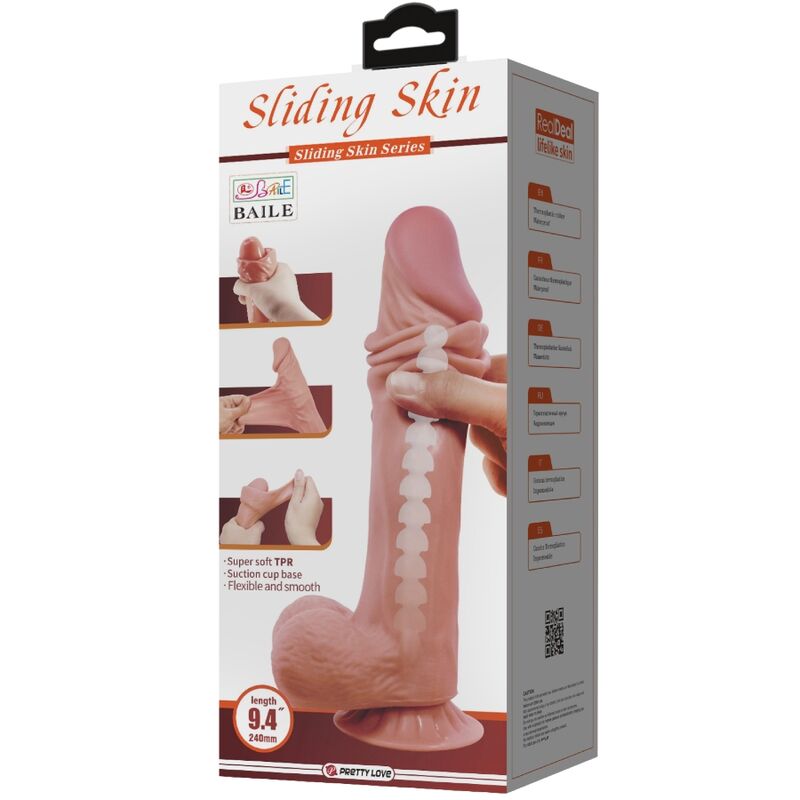 PRETTY LOVE – REALISTYCZNE DILDO Z SERII SLIDING SKIN Z PRZESUWNĄ SKÓRĄ I PRZYSSAWKĄ, BRĄZOWE, 24 CM