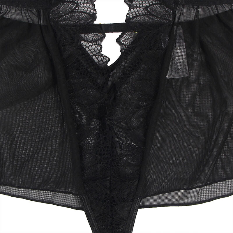 SUBBLIME - CZARNY KORONKOWY GORSET HALTER Z ODKRYTYMI PLECAMI L/XL