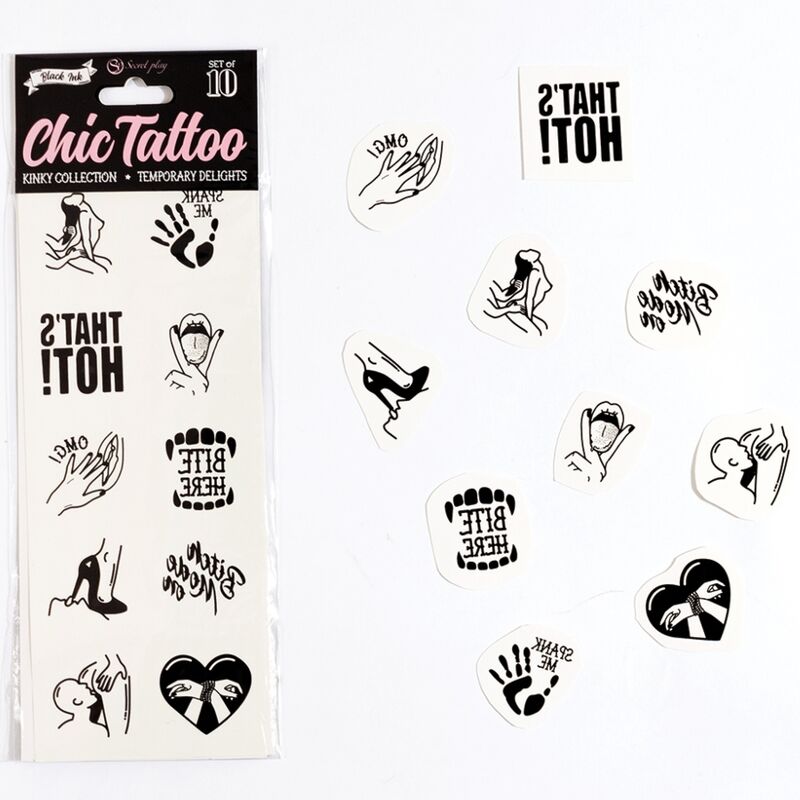 SECRET PLAY - ZESTAW 10 TYMCZASOWYCH TATUAŻY KINKY COLLECTION