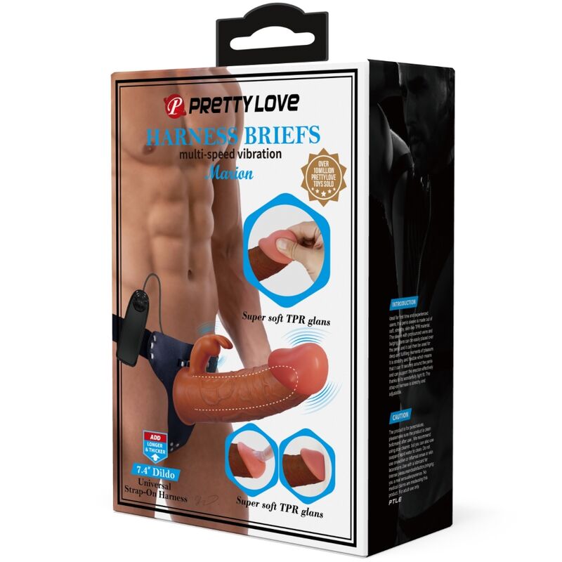 PRETTY LOVE - MARION HARNESS UNIWERSALNE MAJTKI Z DILDO WIBRUJĄCYM 19 CM BRĄZOWE