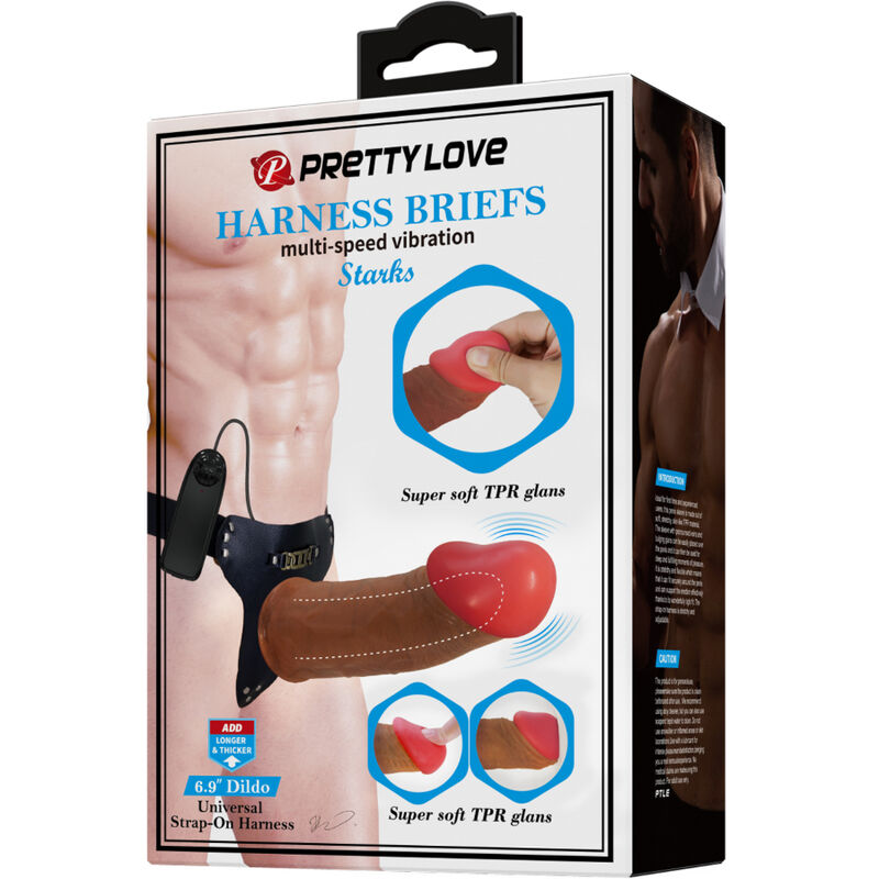 PRETTY LOVE - MAJTKI UPRZĘŻOWE Z WIBRUJĄCYM DILDO WIELOPOZIOMOWYM STARKS 17,5 CM JASNY BRĄZ