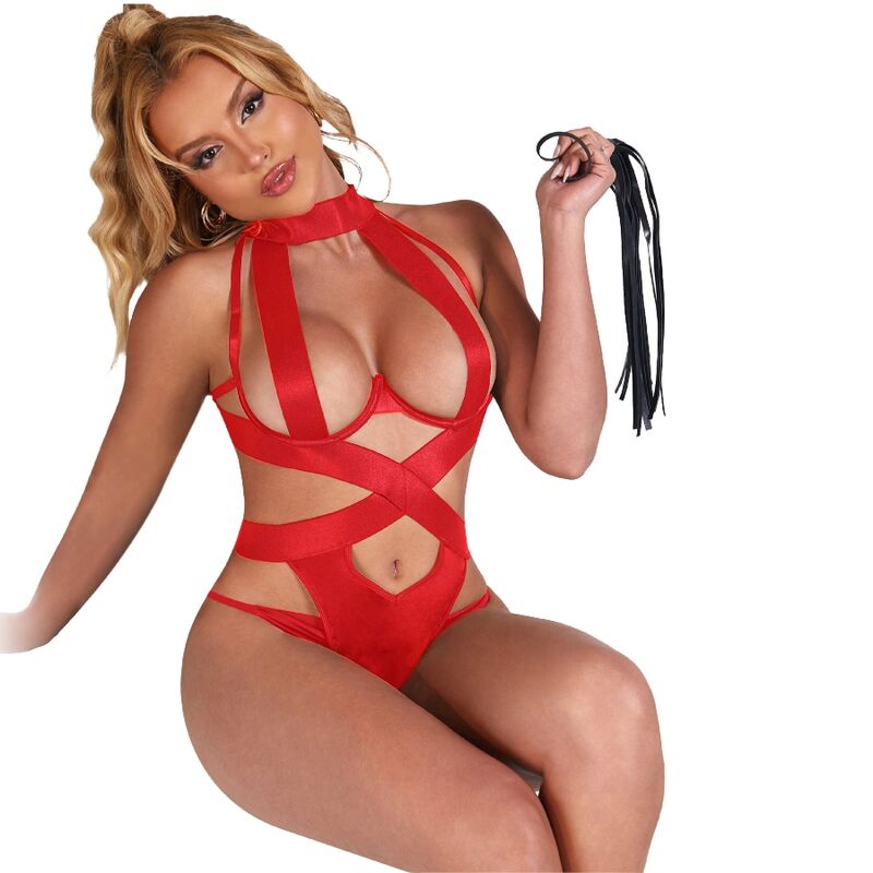 SUBBLIME - SEKSOWNE BODY HALTER Z UPRZĘŻĄ CZERWONE S/M