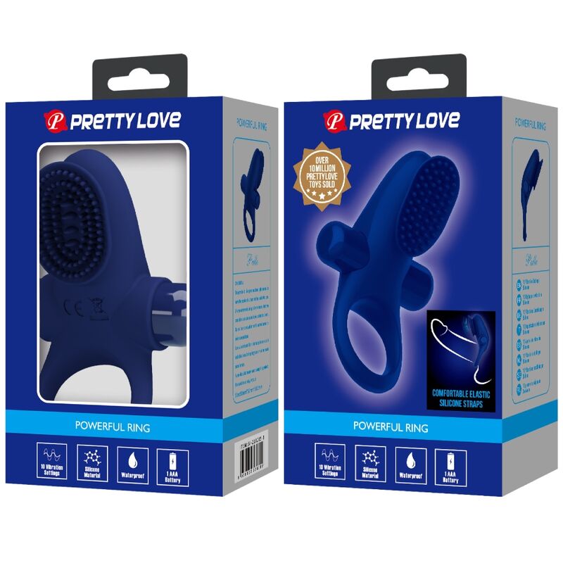PRETTY LOVE - PIERŚCIEŃ NA PENISA Z WIBRACJĄ NIEBIESKI