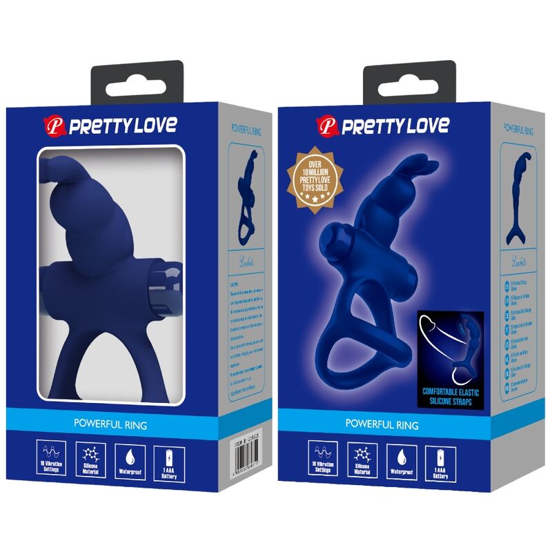 PRETTY LOVE – LUCHITO PODWÓJNY WIBRUJĄCY PIERŚCIEŃ KRÓLICZEK NIEBIESKI