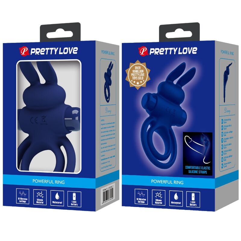 PRETTY LOVE - DAREY PODWÓJNY WIBRUJĄCY PIERŚCIEŃ KRÓLICZEK NIEBIESKI