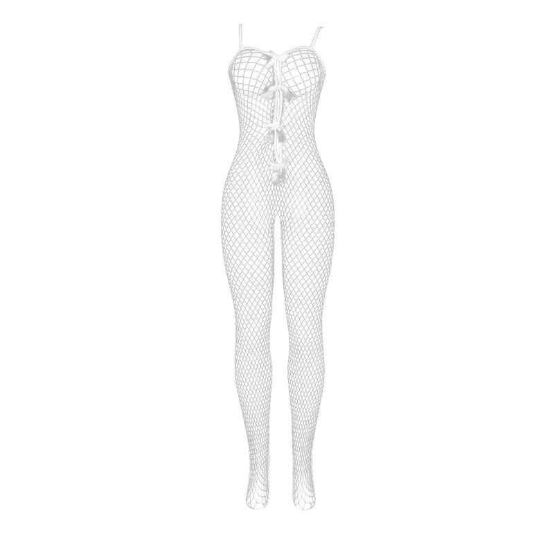 SUBBLIME - 951740 BODYSTOCKING BIAŁY W SIATKĘ BEZ KROKU Z KOKARDKAMI ROZMIAR UNIWERSALNY